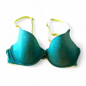 Victoria’s Secret Uplift Semi-Demi Bra 34C Teal Yellow Underwire T-Shirt Padded